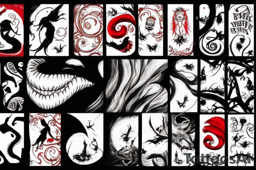 black and red monster
white back ground tattoo idea