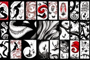 black and red monster
white back ground tattoo idea