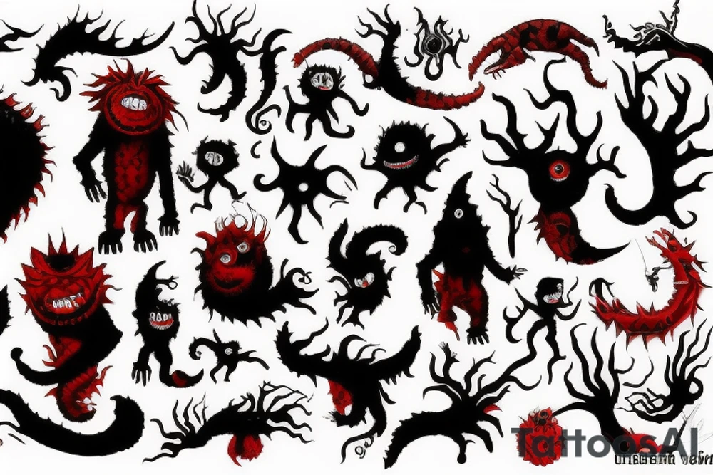 black and red monster
white back ground tattoo idea