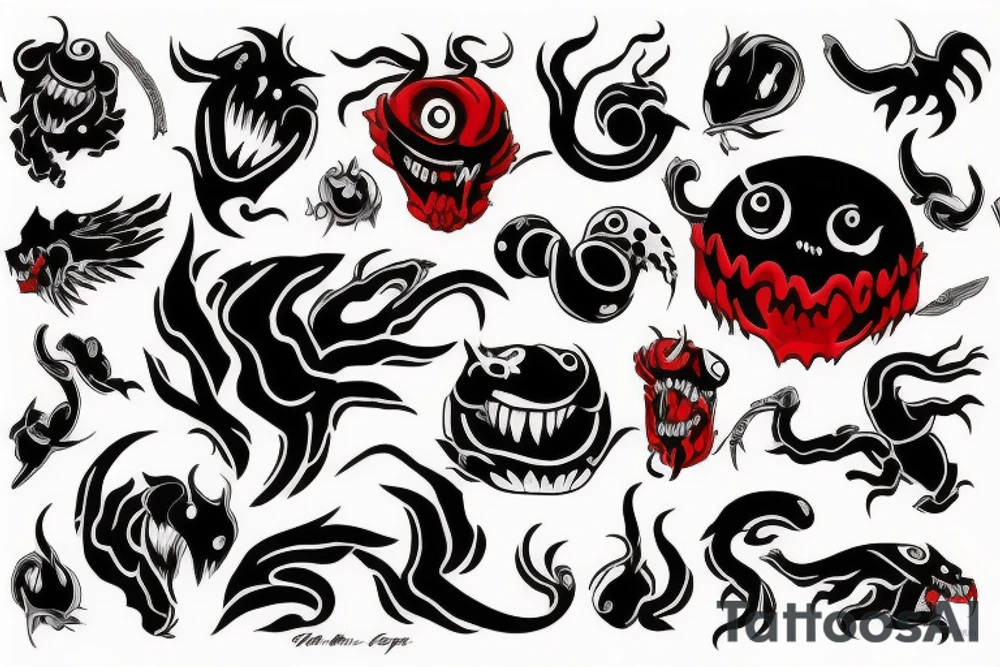 black and red monster
white back ground tattoo idea