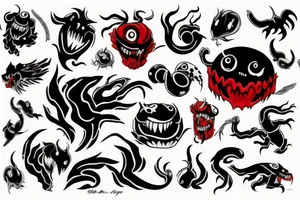 black and red monster
white back ground tattoo idea