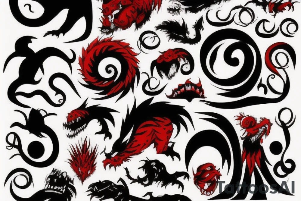 black and red monster
white back ground tattoo idea