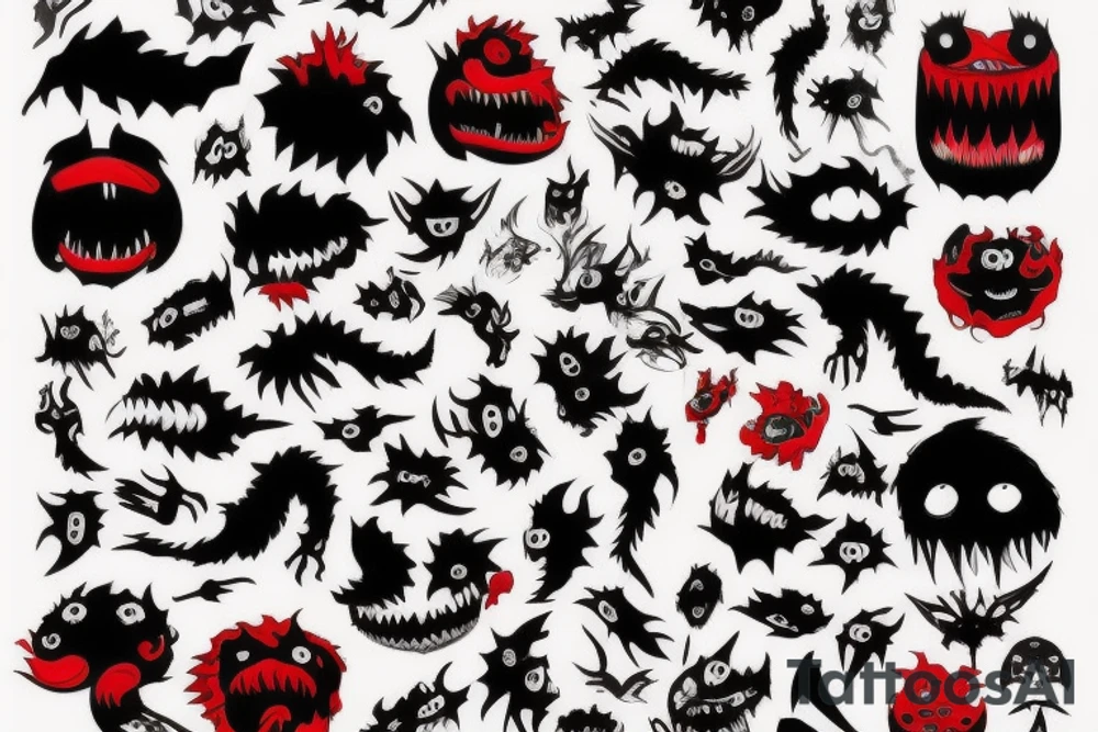 black and red monster
white back ground tattoo idea