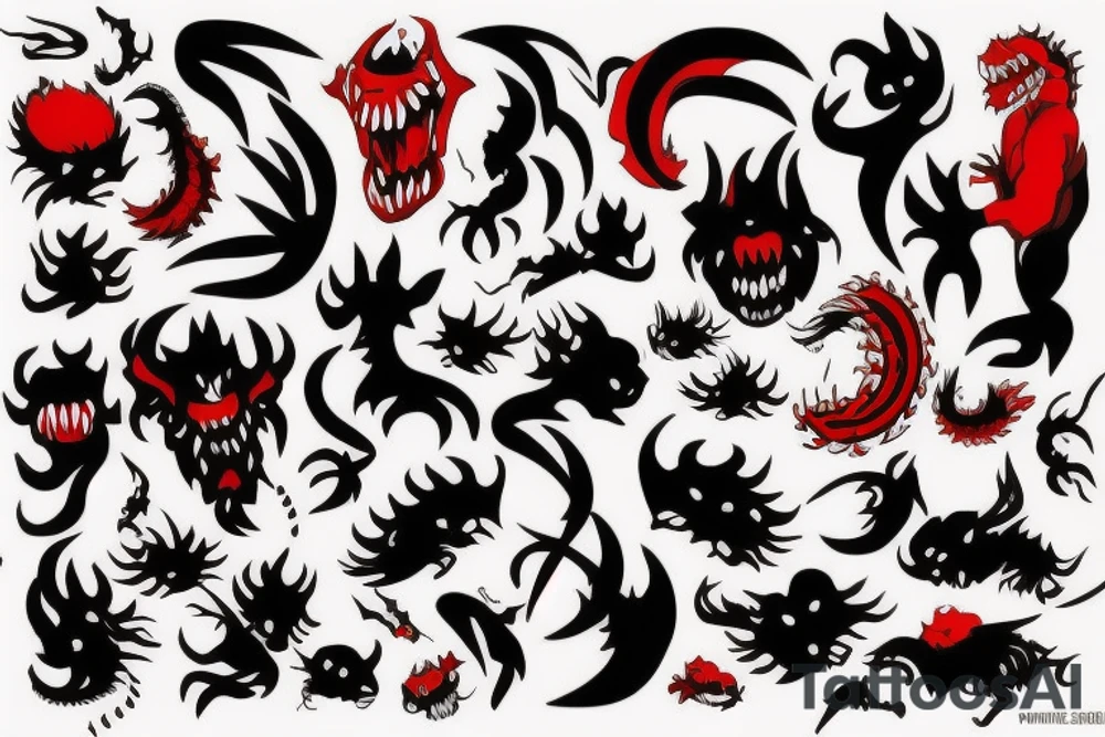 black and red monster
white back ground tattoo idea