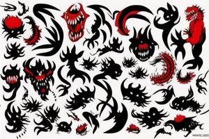 black and red monster
white back ground tattoo idea