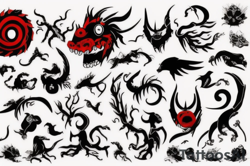 black and red monster
white back ground tattoo idea