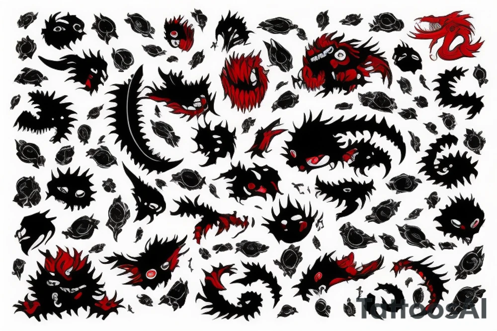 black and red monster
white back ground tattoo idea
