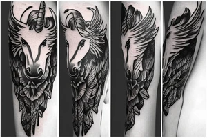 unicorn with three heads and wings tattoo idea