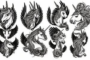 unicorn with three heads and wings tattoo idea