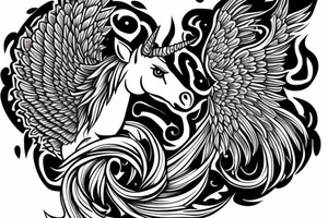 unicorn with three heads and wings tattoo idea