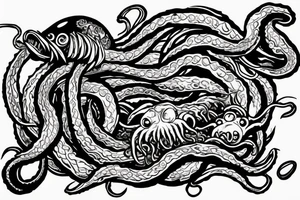 Kraken: The Kraken is a sea monster with tentacles that can be emerging from the deep ocean. It can have a massive, menacing appearance with a hint of mystery. tattoo idea