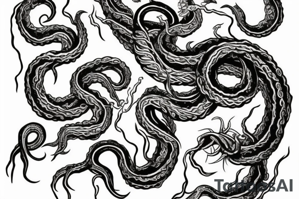 Kraken: The Kraken is a sea monster with tentacles that can be emerging from the deep ocean. It can have a massive, menacing appearance with a hint of mystery. tattoo idea
