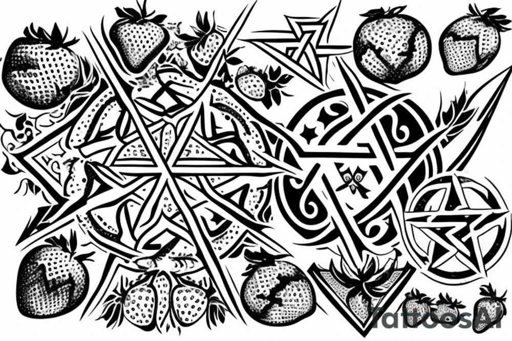 pentagram with strawberries tattoo idea