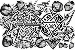 pentagram with strawberries tattoo idea
