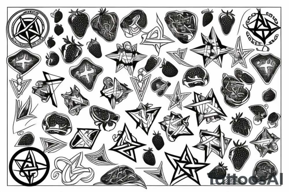 pentagram with strawberries tattoo idea