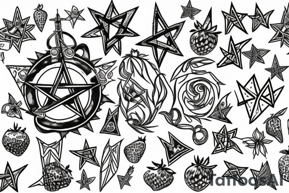 pentagram with strawberries tattoo idea