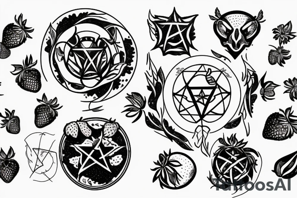 a big pentagram with strawberries tattoo idea