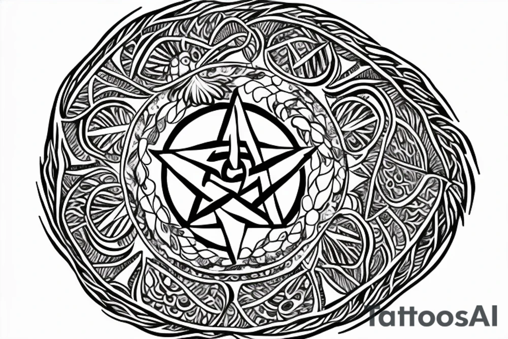 a big pentagram with ornamental strawberie circle tattoo idea
