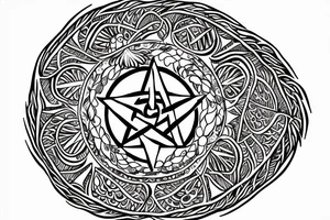 a big pentagram with ornamental strawberie circle tattoo idea