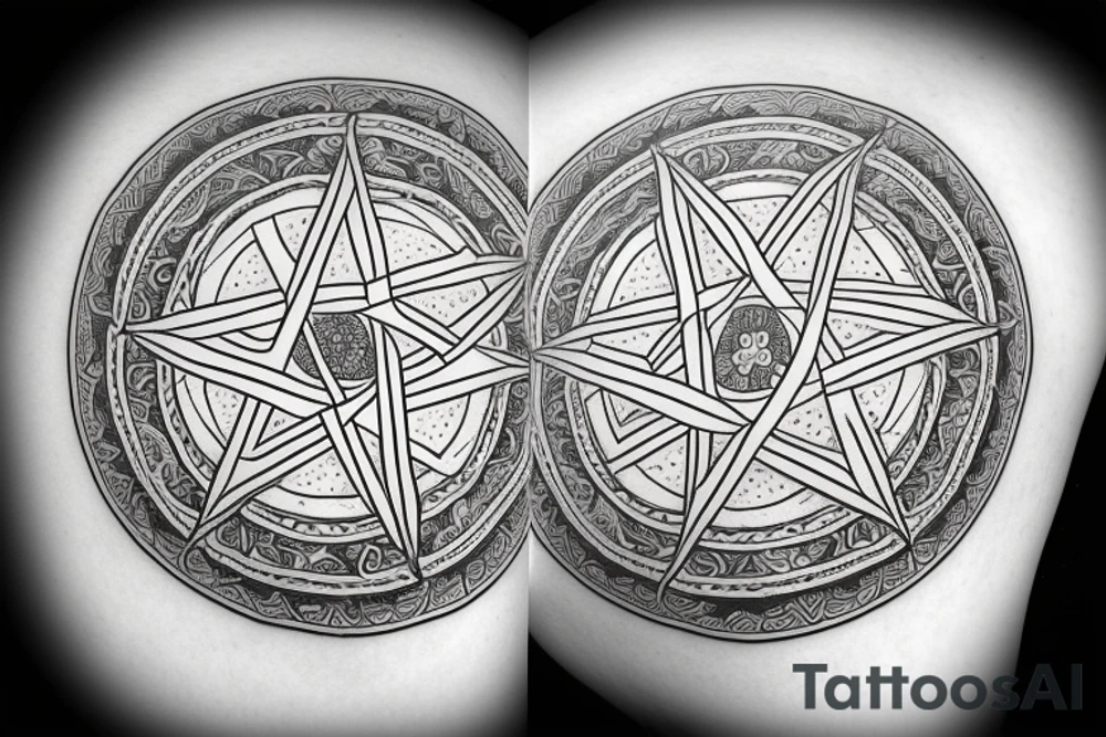 a big pentagram with ornamental strawberie circle tattoo idea