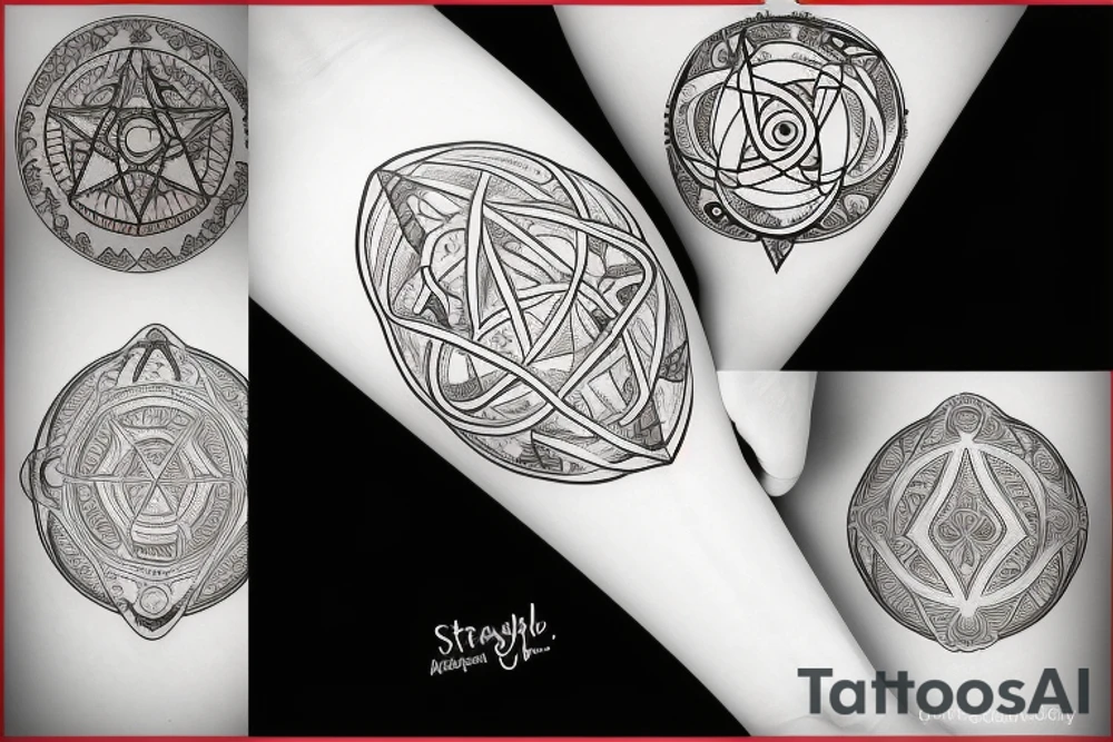a big pentagram with ornamental strawberie circle tattoo idea