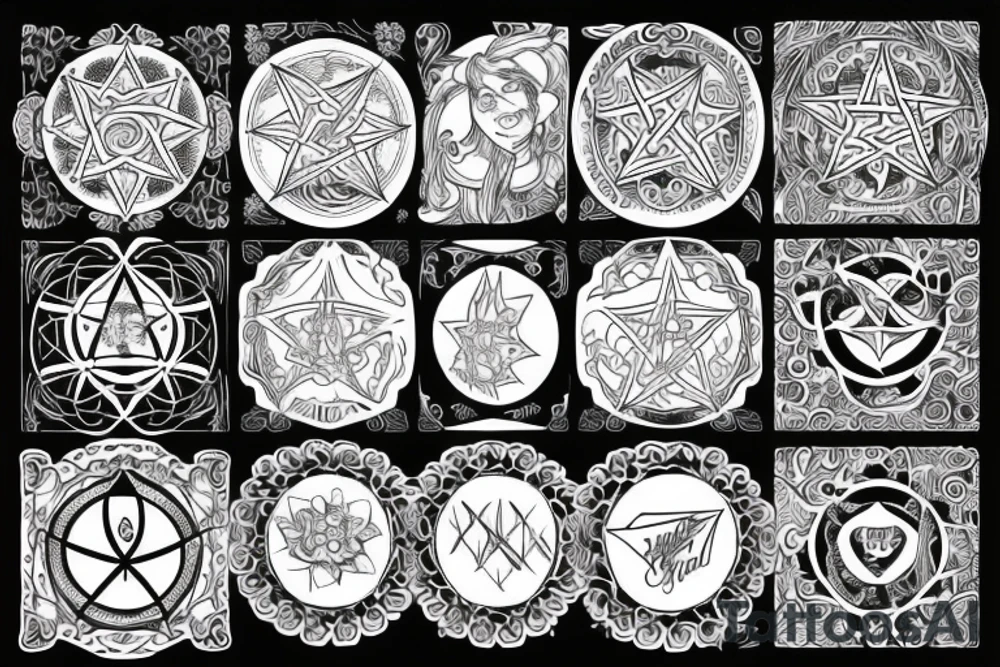 a big pentagram with ornamental strawberie circle tattoo idea