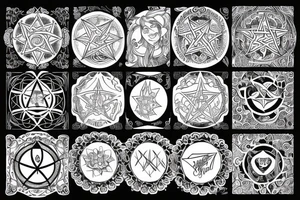 a big pentagram with ornamental strawberie circle tattoo idea