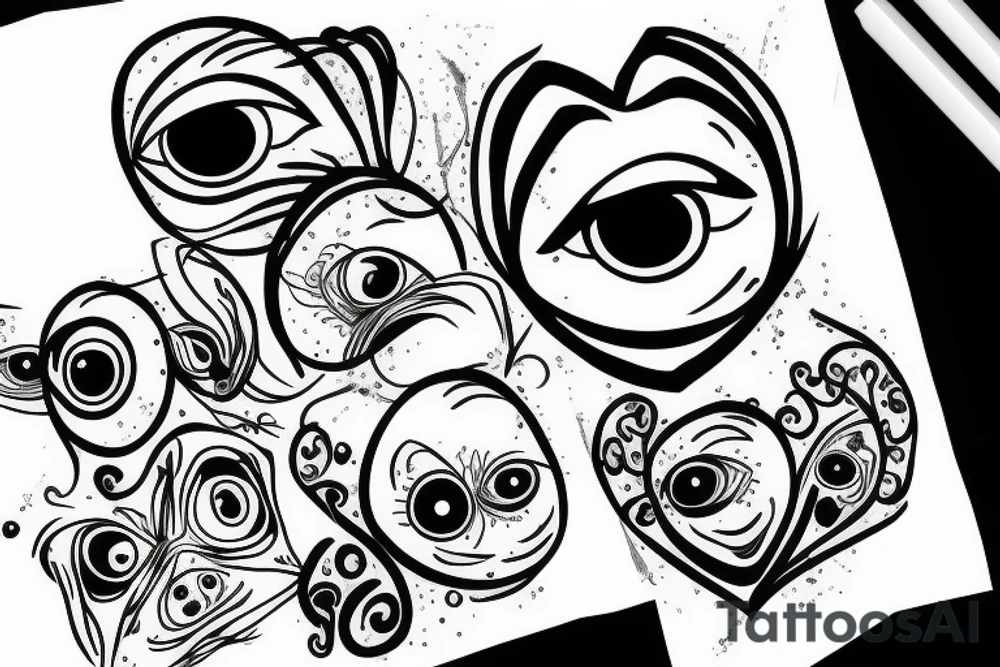 A real heart with eyeballs on it tattoo idea
