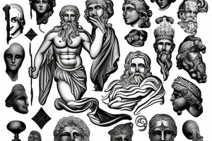 Statue of the Face of the Greek God Zeus which has a crack across the shape through which his true form is visible tattoo idea