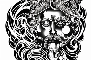 Statue of the Face of the Greek God Zeus which has a crack across the shape through which his true form is visible tattoo idea