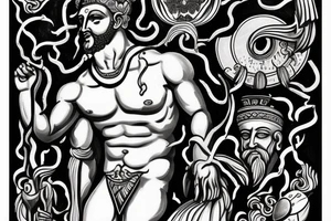 Statue of the Face of the Greek God Zeus which has a crack across the shape through which his true form is visible tattoo idea