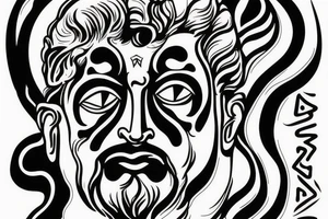 Statue of the Face of the Greek God Zeus which has a crack across the shape through which his true form is visible tattoo idea