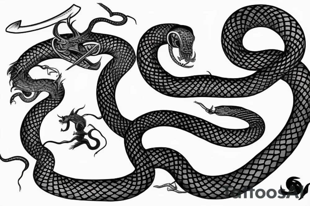 Serpent climbing a sword tattoo idea