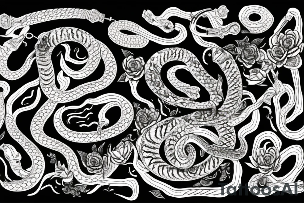 Serpent coiled in a dagger with flowers tattoo idea