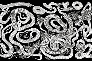 Serpent coiled in a dagger with flowers tattoo idea