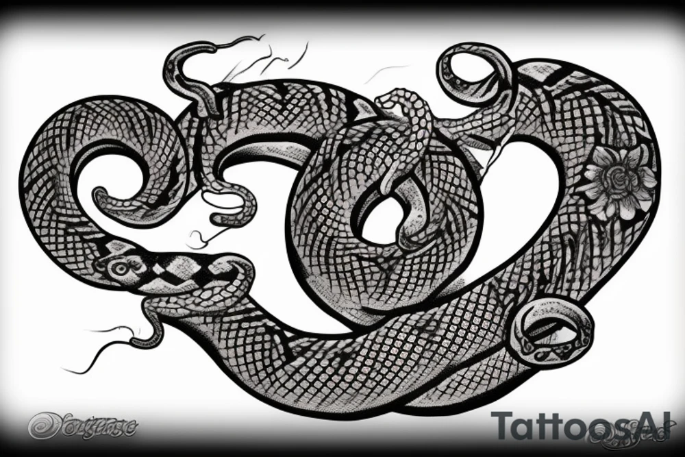 Serpent coiled in a dagger with flowers tattoo idea