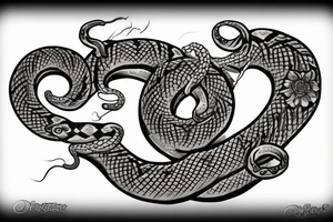 Serpent coiled in a dagger with flowers tattoo idea