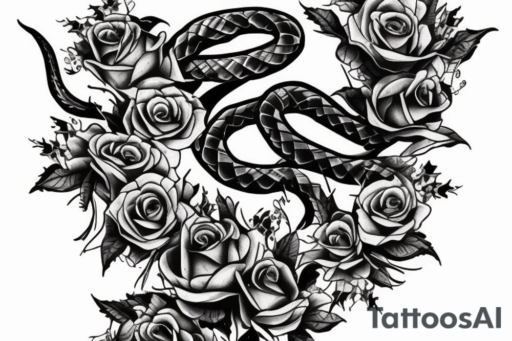 Snake going up dagger with flowers tattoo idea