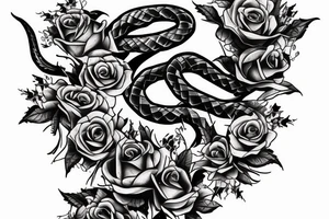 Snake going up dagger with flowers tattoo idea
