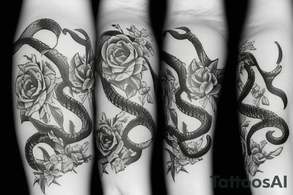 Snake going up dagger with flowers tattoo idea