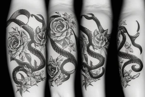 Snake going up dagger with flowers tattoo idea