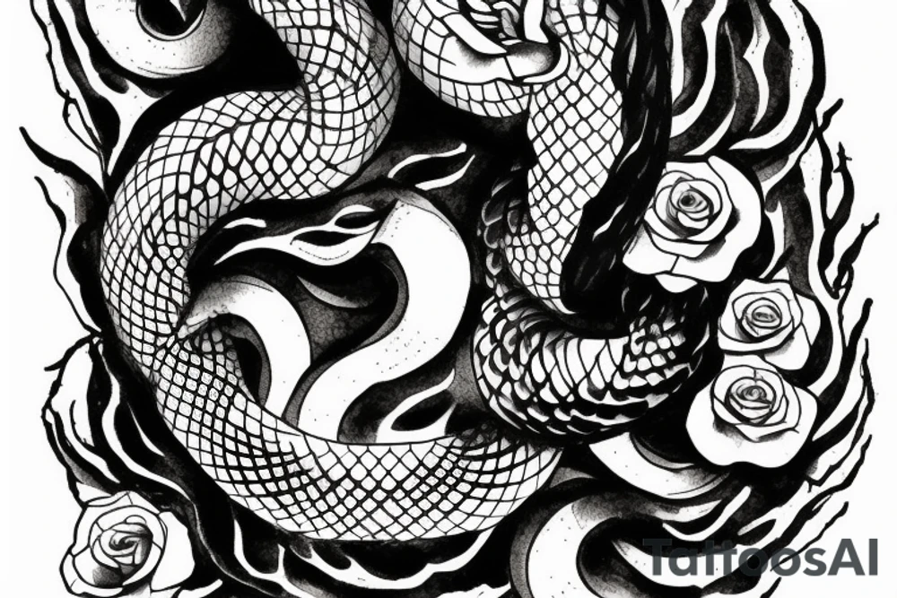 Snake going up dagger with flowers tattoo idea