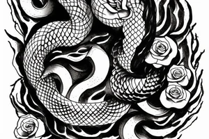 Snake going up dagger with flowers tattoo idea