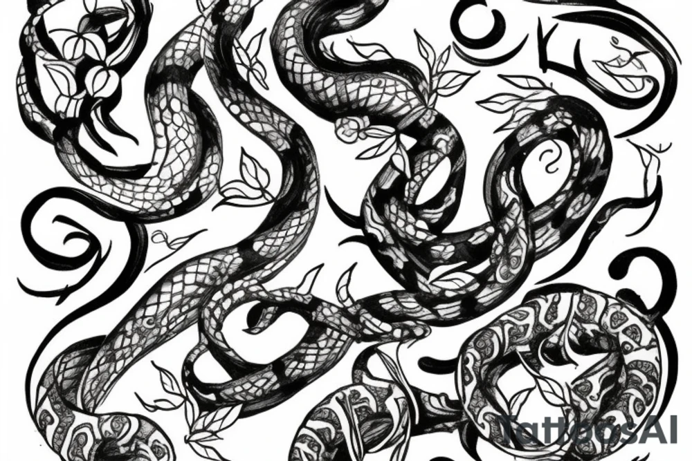Snake going up dagger with flowers tattoo idea