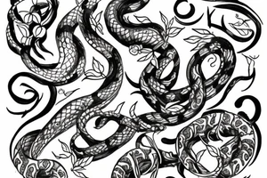 Snake going up dagger with flowers tattoo idea