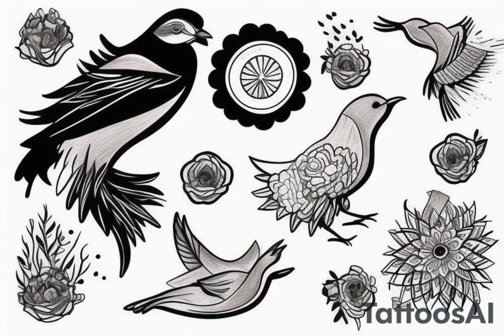 Uma águia voando para o céu em um lindo por do sol tattoo idea