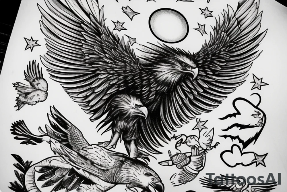 an eagle flying high, in front of a beautiful sunset tattoo idea an eagle flying high, in front of a beautiful sunset tattoo idea