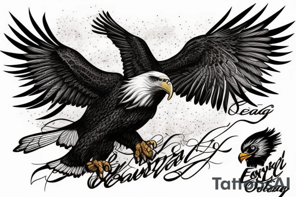 an eagle flying high, in front of a beautiful sunset tattoo idea