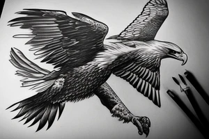 an eagle flying high, in front of a beautiful sunset tattoo idea