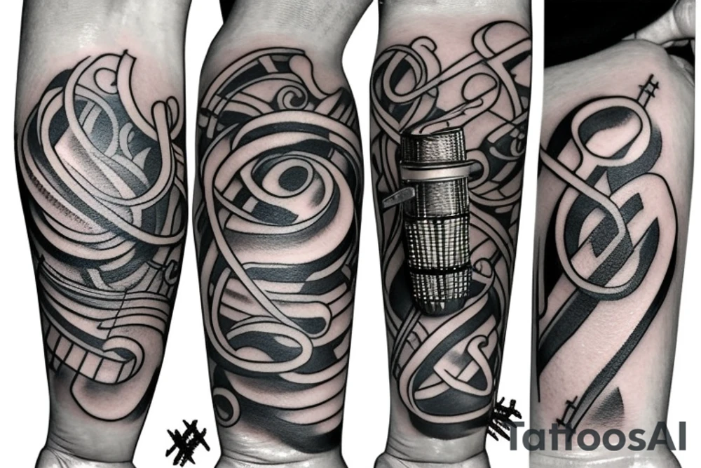 a music tattoo for men that goes around my left hand through my entire left arm tattoo idea